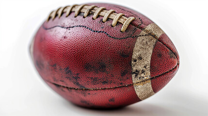 Red Leather Football With Gold Stripe on Grass Field
