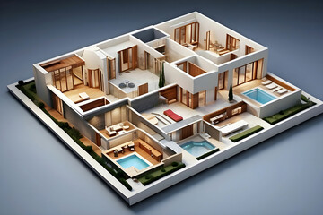 modern house plan 3d view, Modern Interior Design Floor Plan 3d Render, 3d construction house design model.