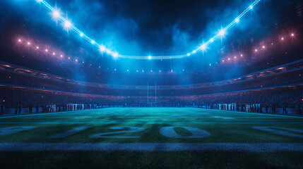 Bright Blue Lights Illuminate a Packed Stadium