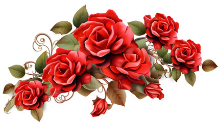 Red rose bouquet isolated on white background,,
Redblack rose flowers with green leaves and buds, chic, bright, beautiful. Hand drawn watercolor illustration. Isolated composition on a white backgroun
