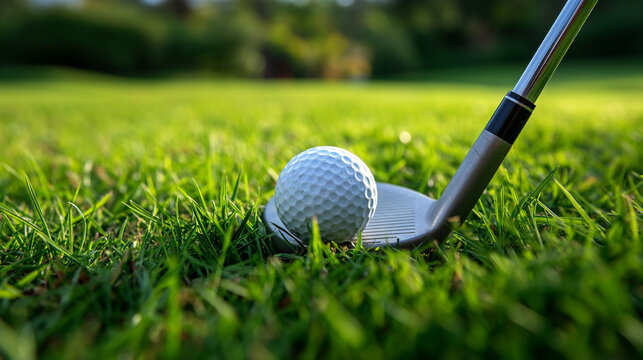 Golf Ball and Golf Club on the Grass