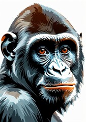 Childrens Illustration Of Monkey Portrait Zoo Primate Gorilla Male Mammal Nature Animals Face Ape Wildlife