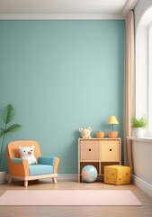 Childrens Illustration Of Contemporary Empty Home Interior, Wall Mockup, 3D Render