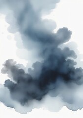 Watercolor Illustration Of Dark Fog Or Smoke Effect Isolated On White Background