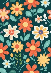 Childrens Illustration Of Seamless Pattern With Flowers