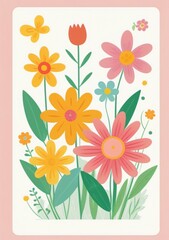 Fototapeta na wymiar Childrens Illustration Of Flower Illustration Card