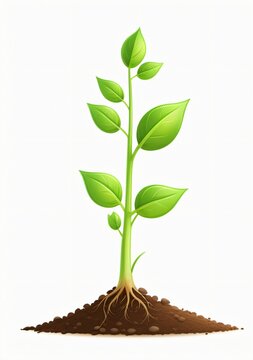 Childrens Illustration Of Sprout Growth Isolated On White White Background, Young Plant Growing From Soil Closeup, Png