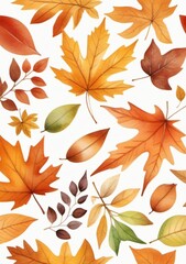 Watercolor Illustration Of Autumn Leaves Isolated On White Background