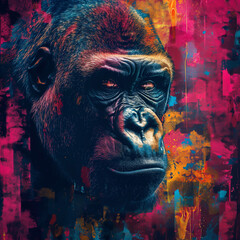 A gorilla portrayed in a highly stylized and artistic manner