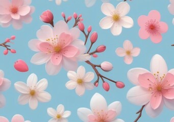 Childrens Illustration Of Valentines Day. Assorted Spring Blossoms On Pastel Blue. Floral Freshness And Beauty.