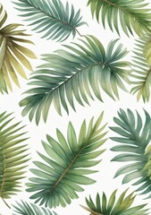 Fototapeta na wymiar Watercolor Illustration Of Palm Tree Leaves Isolated On White Background