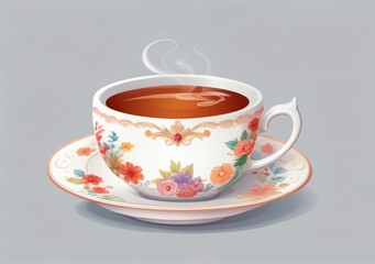 Childrens Illustration Of Fancy Tea Cup On White Background