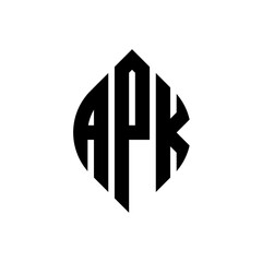 APK circle letter logo design with circle and ellipse shape. APK ellipse letters with typographic style. The three initials form a circle logo. APK Circle Emblem Abstract Monogram Letter Mark Vector.