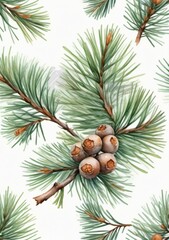 Watercolor Illustration Of A Pine Branch Watercolor Illustration Isolated On White Background