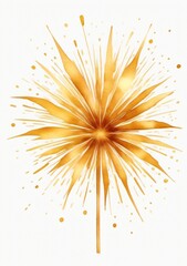 Watercolor Illustration Of A Golden Firework Texture Isolated On White Background