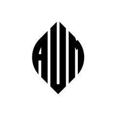 AUM circle letter logo design with circle and ellipse shape. AUM ellipse letters with typographic style. The three initials form a circle logo. AUM Circle Emblem Abstract Monogram Letter Mark Vector.