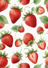 Watercolor Illustration Of Falling Strawberries Isolated On White Background
