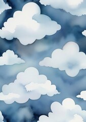 Watercolor Illustration Of White Clouds Isolated On White Background