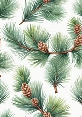 Fototapeta premium Watercolor Illustration Of A Seamless Pattern With Pine Branch Watercolor Illustration Isolated On White Background