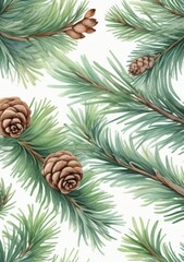 Watercolor Illustration Of A Seamless Pattern With Pine Branch Watercolor Illustration Isolated On White Background