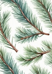 Watercolor Illustration Of A Seamless Pattern With Pine Branch Watercolor Illustration Isolated On White Background