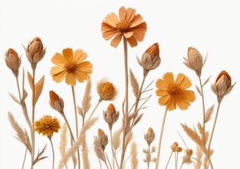 Naklejka premium Childrens Illustration Of Bunch Of Dried Flowers Isolated On White Background Cutout
