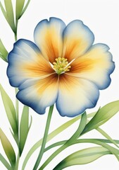 Watercolor Illustration Of A Flax Flower Drawing Isolated On White Background