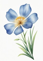 Watercolor Illustration Of A Flax Flower Drawing Isolated On White Background