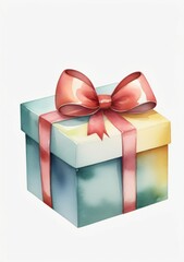 Obraz premium Watercolor Illustration Of A Gift Box With Ribbon And Bow Isolated On White Background