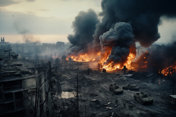 Urban Devastation: City Engulfed in Flames