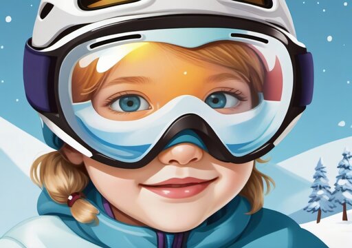 Childrens Illustration Of Ski Eyeglass Goggles Protection Mask