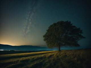 Lonely tree on a starry night