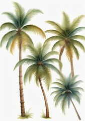 Fototapeta na wymiar Watercolor Illustration Of A Set Of Coconut Palm Trees Isolated On White Background