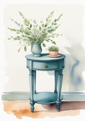 Watercolor Illustration Of An Accent Table Isolated On White Background