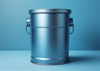 Childrens Illustration Of Metallic Round Trash Can Isolated On Blue Background, Empty Trash Can,