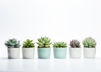 different succulents on a white background, copy space. Echeveria, the stone rose.