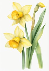 Watercolor Illustration Of A Daffodil Isolated On White Background