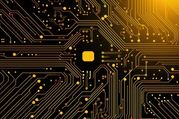 Computer technology vector illustration with yellow circuit board background pattern