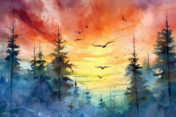 Painted sky in watercolor. Generative AI