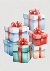 Obraz premium Watercolor Illustration Of A 3D Render Of Isolated Open Gift Boxes Isolated On White Background