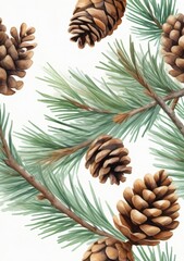 Fototapeta premium Watercolor Illustration Of A Pine Tree Branch And Cone Isolated On White Background