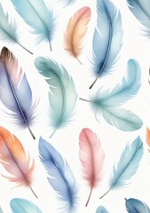 Watercolor Illustration Of Pastel Feathers Isolated On White Background