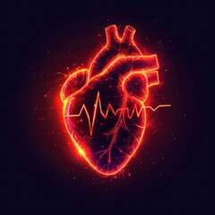 Human heart with electrocardiogram on dark background. illustration.