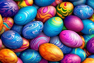 Fototapeta na wymiar Easter eggs as background, close-up. colorful chicken eggs. vibrant color. view from above. illustration.