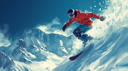 Man Snowboarding Down a Snow-Covered Mountain