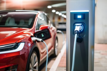 Electric car charging at the station - AI Generated
