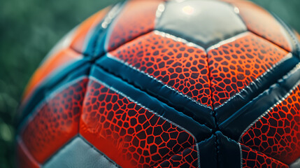 Close up of a red football on the grass