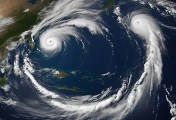 Gordijnen Hurricane Florence over Atlantics Satellite view Super typhoon over the ocean The eye of the hurrica © ArtisticLens