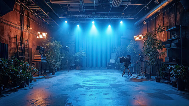 Empty Studio Where Content Creators Work. An Empty Stage Awaits Inspiration