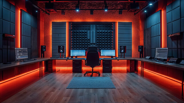 Empty Studio Where Beatmakers Mixing And Musician Work. An Unoccupied Studio's Ambient Charm